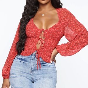 Red Chiffon Top, size M